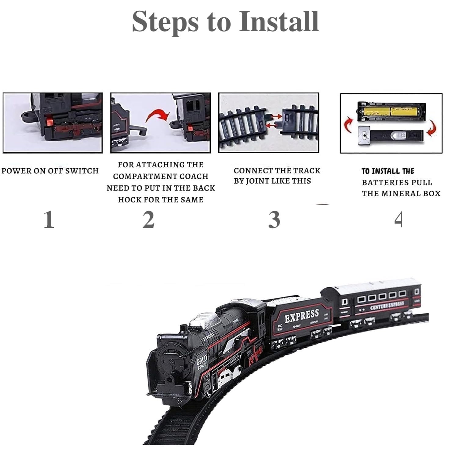 Braintastic Battery Operated Toy Train Set with Engine Locomotive Passenger Coach Cargo Car Track Pieces Headlight Railway Play Set for Kids 13 Pieces
