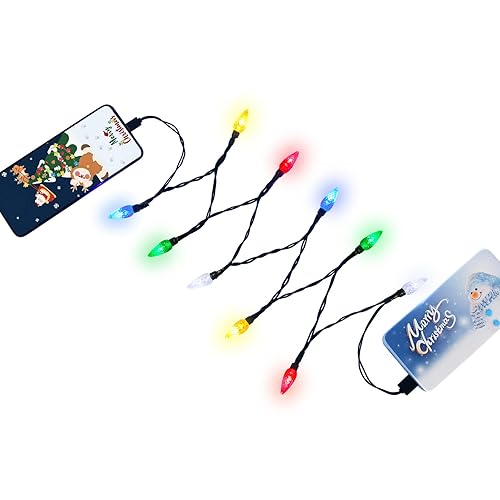 KBG Cable USB C de luz LED de Navidad, USB tipo C y cargador de bombilla, 50 pulgadas, 10 LED, multicolor, compatible con teléfono, Samsung Galaxy