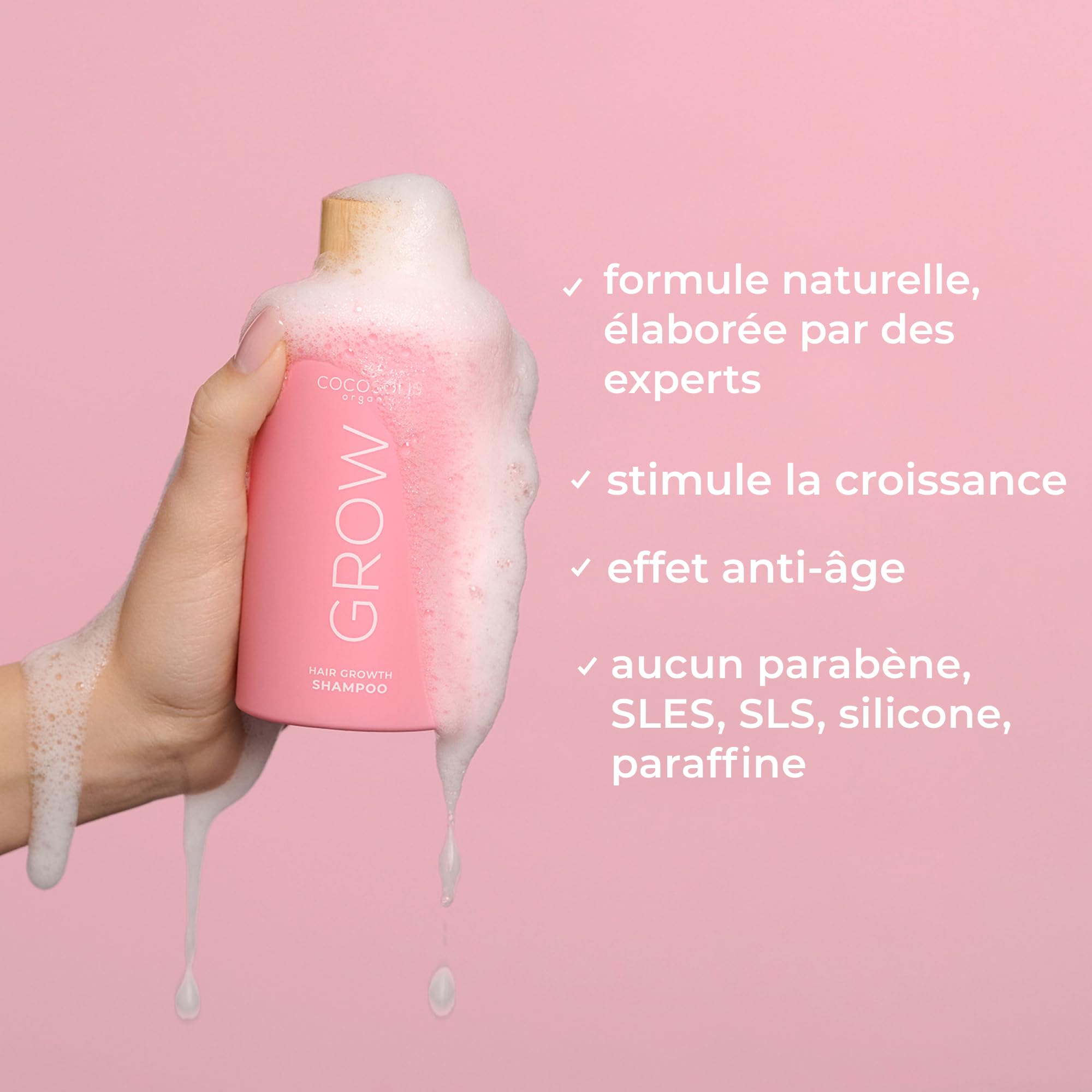 COCOSOLIS GROW Shampooing pour la Croissance des Cheveux avec Anti-Âge, Vitamine E et Principe Actif