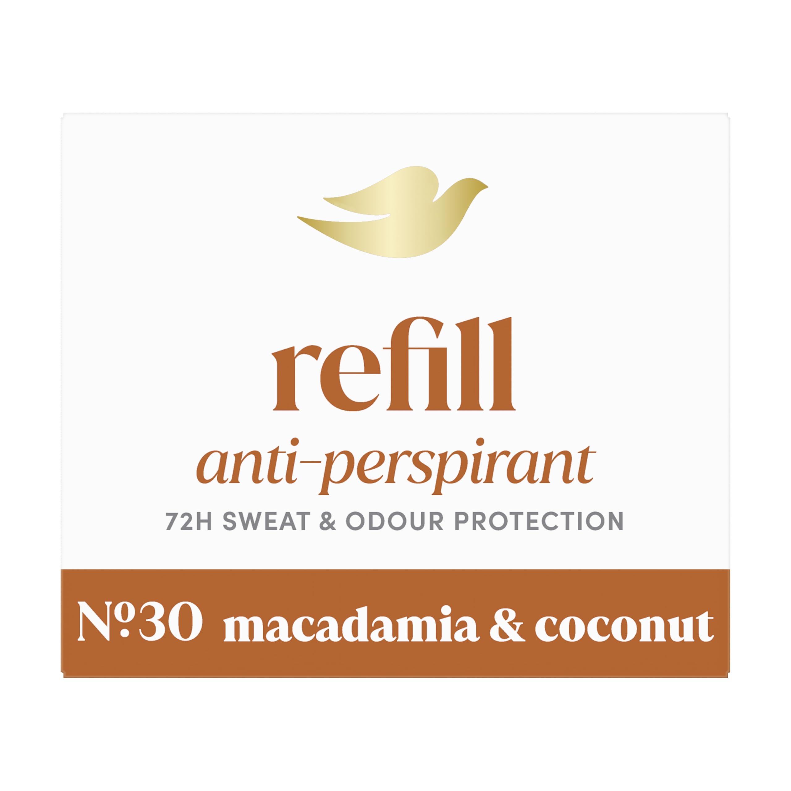Dove No. 30 Macadamia & Coconut Anti-Perspirant Refill women's antiperspirant stick styled to last with 72h odour protection, with Dove's signature care, dermatologically tested 35 ml (Refill Only)