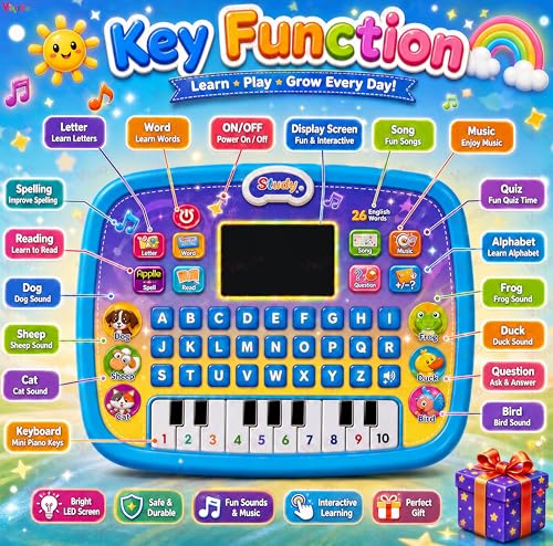 Image of Vikrida Educational Learning Kids Laptop Tablet Computer Plus Piano with led Screen Music Fun Toy Activities for Kids Toddlers to Learn Alphabet ABC /Numbers /Words (Age 1- 6 Year Old)