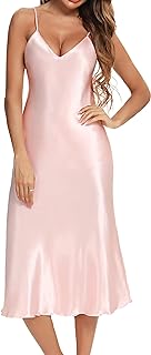 Silk Nightgown for Women Long Satin Slip Dress Nightdress Silky Chemise Nightie Soft V Neck Nightwear - Buy now