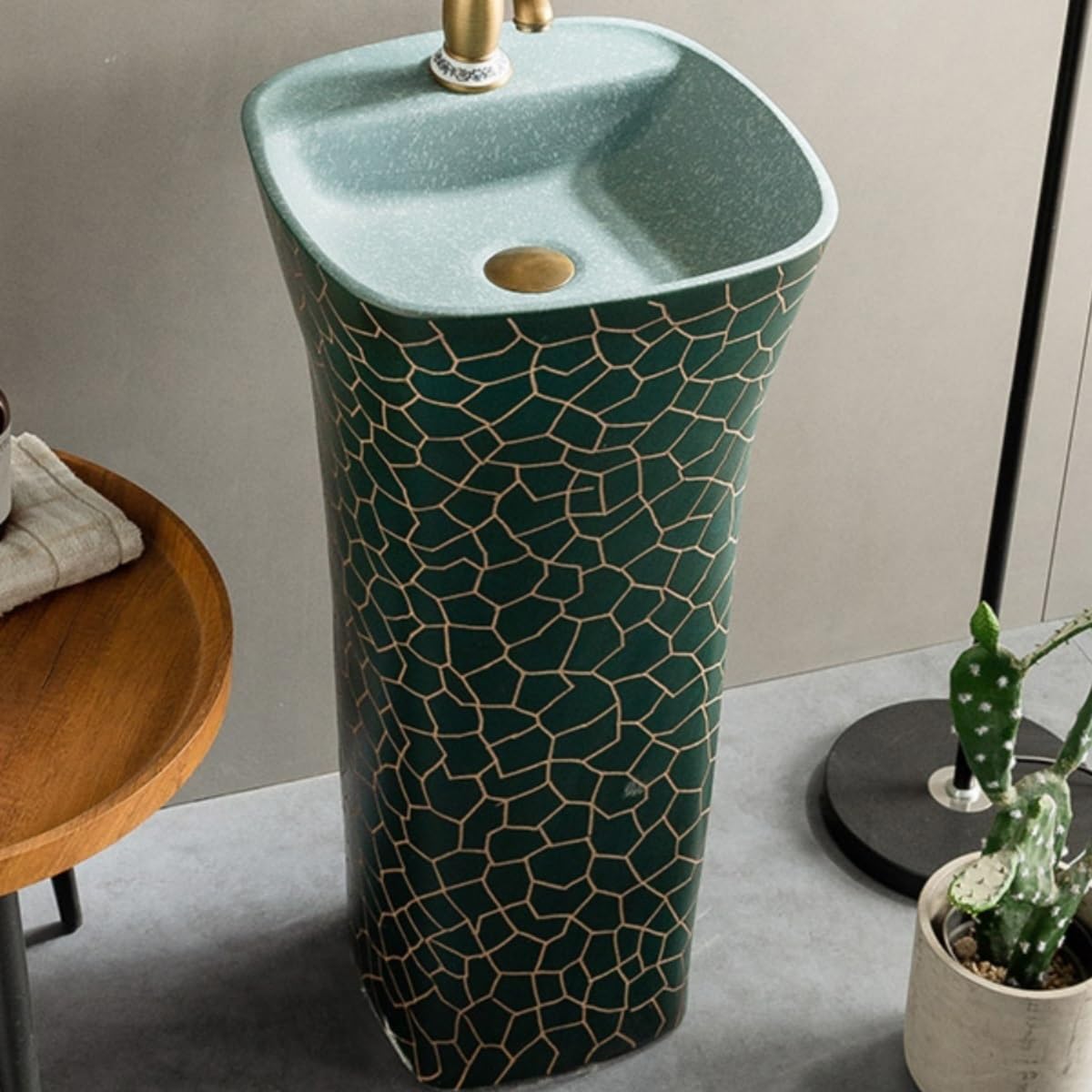 Nowoczesne wolnostojące umywalki na cokole ceramiczna umywalka z kranem i zestawem odpływowym do wewnątrz na zewnątrz łazienka zlew cokołowy