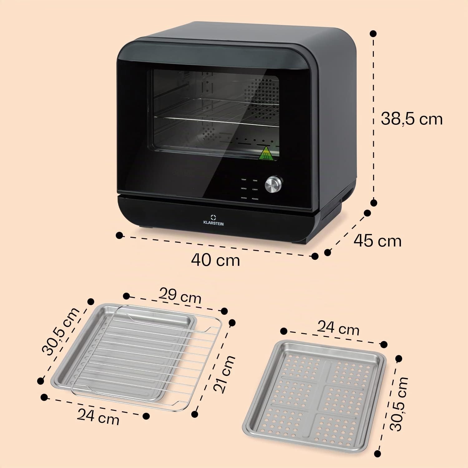 Klarstein Horno Freidora de Aire Caliente, de 2450W de Calentamiento Rápido para Cocina, Freidora Sin Aceite Compacta, Capacidad 18 l.., Fácil Limpiar, Freidoras Compactas, Air Fryer 10 Programas