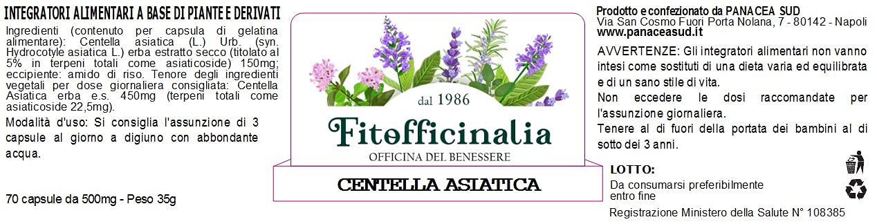 CENTELLA ASIATICA 70 Capsule 500mg - Favorisce il microcircolo venoso, ha effetti benefici sulla funzionalità epatica,benefico per la cellulite