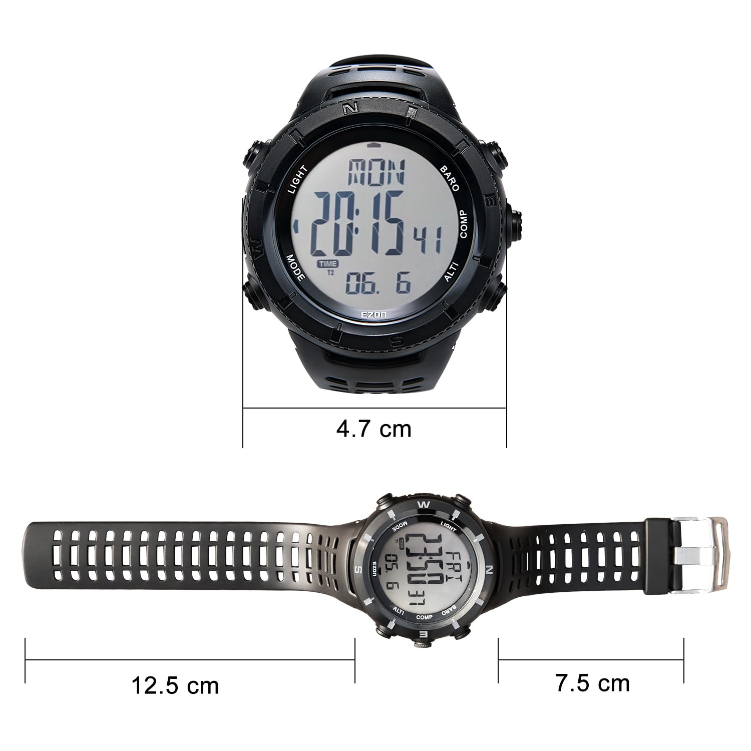 EZON H001 Orologio digitale militare da uomo, orologio tattico per attività all'aria aperta, con altimetro, barometro, bussola, termometro, alba/tramonto, timer, ideale per escursionismo, trekking e
