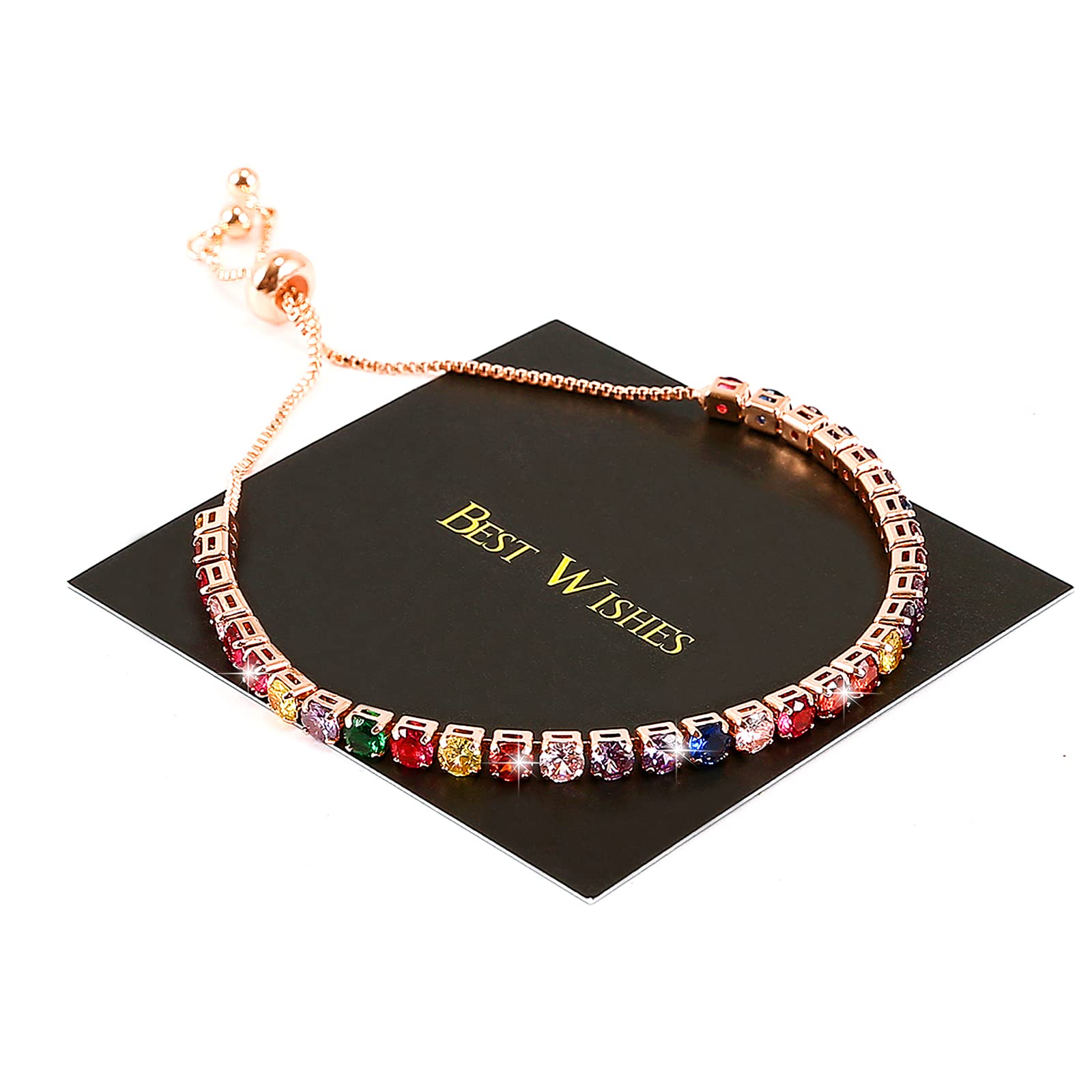 YUNCHONGukWomen's Tennis Bracelet, Cubic Zirconia Classic Tennis Bracelet for Women, Rose Gold Bracelet, Adjustable Slider Bracelet, Gift for Christmas, Mother's Day, Birthday, Anniversary with Box