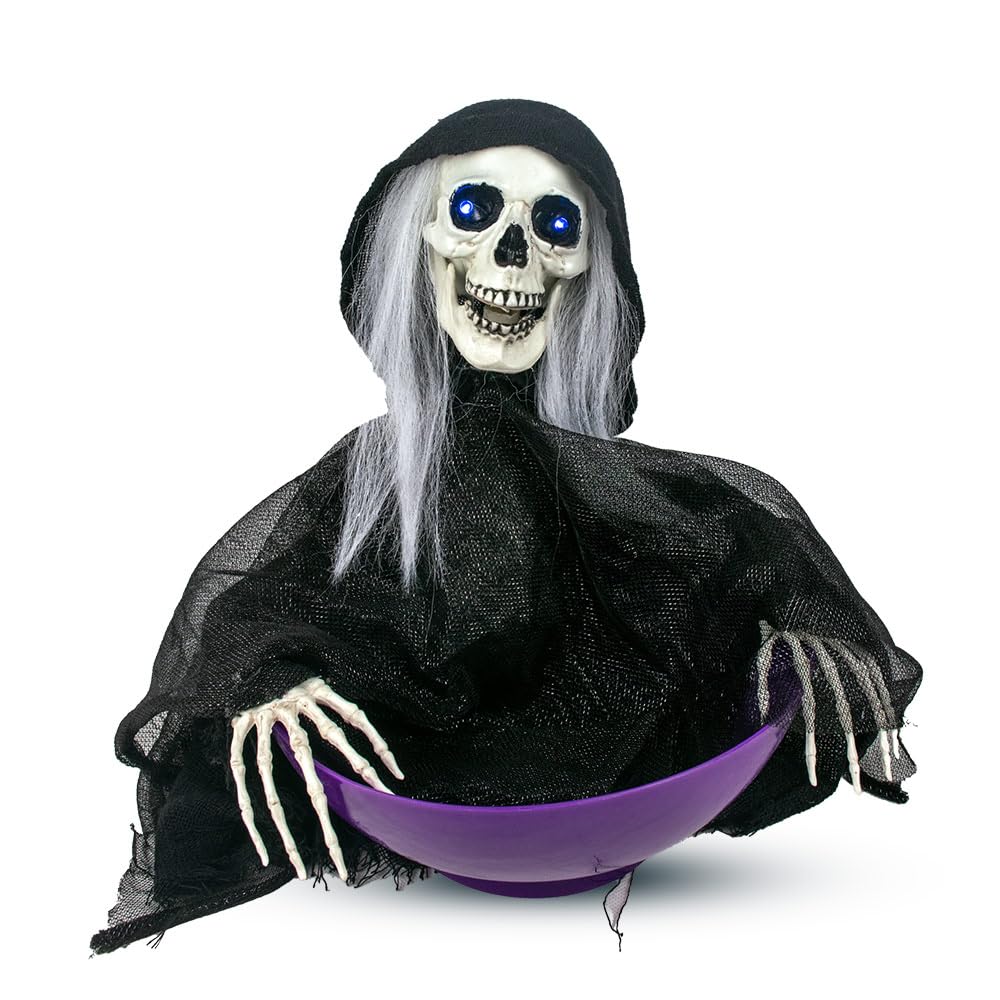 Mad ToysLight & Sound Tabletop Talking Reaper with Candy Bowl Halloween Decoration for Haunted House Decor, Trick-or-Treat Props and Theme Party