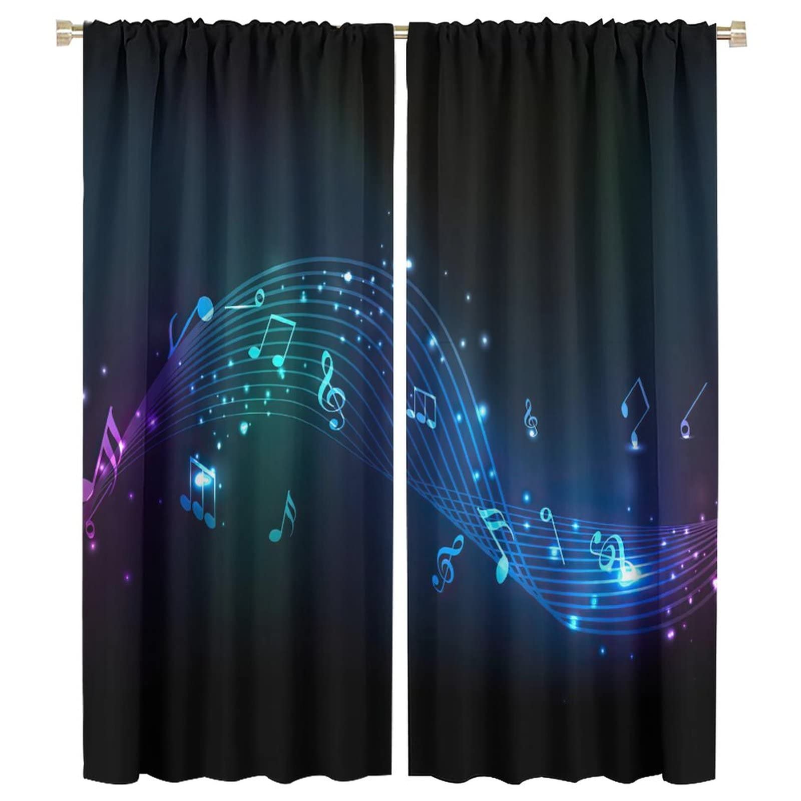 Music Blackout Curtains,Colorful Shiny Music Note Room Darkening Door Window Rod Pocket Curtain for Living Room Bedroom W42xL54in