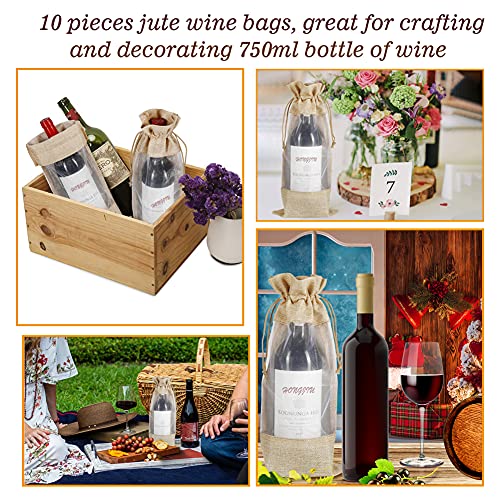 Shintop Jute Wine Bags, 10Pcs Burlap Wine Bottle Gift Bags 750Ml With Sheer Window Organza Hessian Drawstring Gift Bags For Wedding Festival Wine Tasting Party Favors  thumb #5