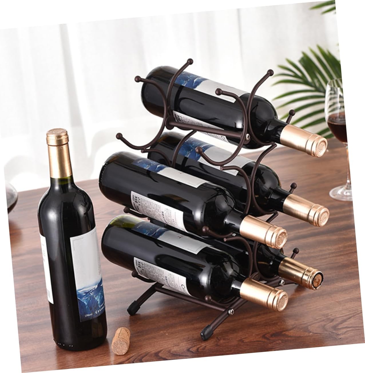 Iron Wine Holder Slot Countertop Wine Rack for Home and Dorm Removable Vintage Design and Storage Iron Construction Antique Finish