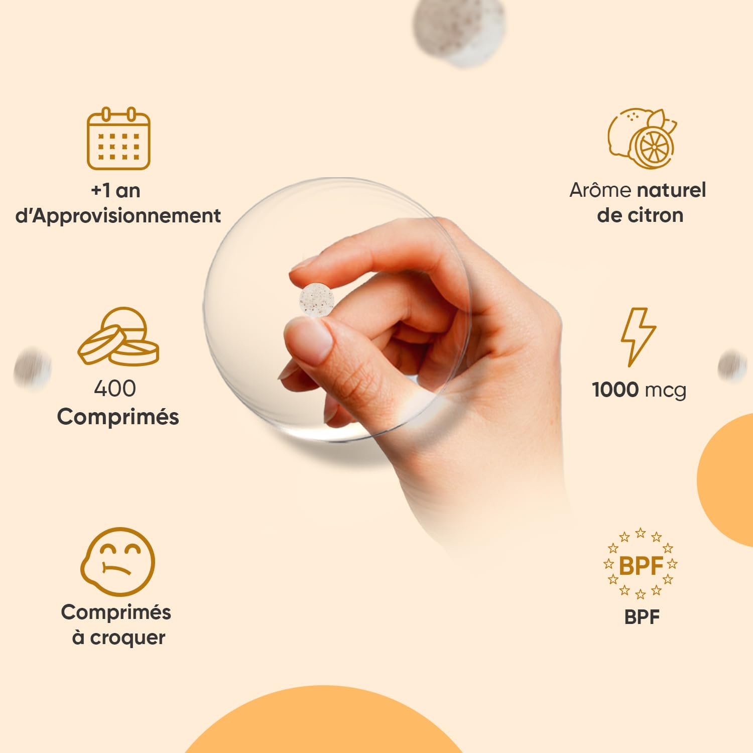 Vitamine B12 Methylcobalamin 1000 mcg Vegan Comprimés à Croquer - 400 Micro-Comprimés de Vitamine B12 Methylcobalamine, Goût Citron, 1 An d'Approvisionnement, sans OGM, sans Gluten
