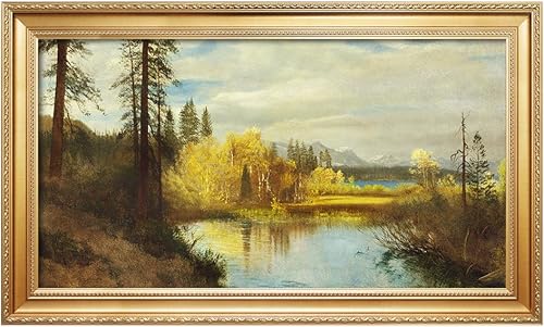 DECORARTS -Lake Tahoe, Albert Bierstadt Reproducciones de arte clásico. Impresiones Giclée y marco a juego para decoración del hogar. 30x16 Tamaño