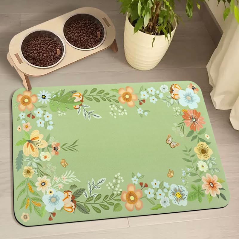 Dog Food Mats for Floors Waterproof, Pet Water Bowl Mats Pet Feeding Absorbent Placemats Flower 12 * 20 inch — image 1