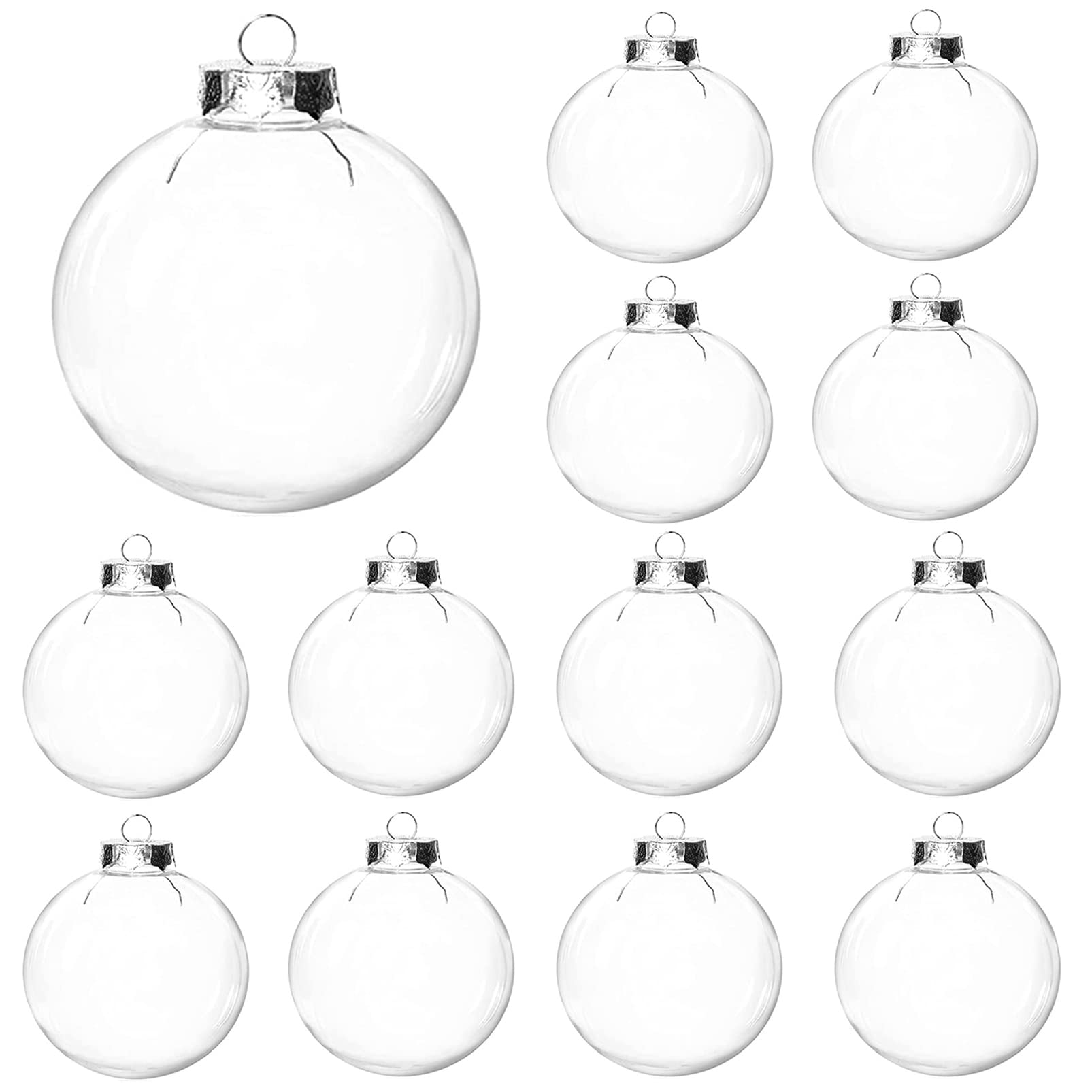 12 Pcs Clear DIY Fillable Ornaments,2.36'' Transparent Balls Plastic Baubles for Christmas, Halloween, Birthday, Wedding Decor, DIY Crafts Decorations (60 mm)