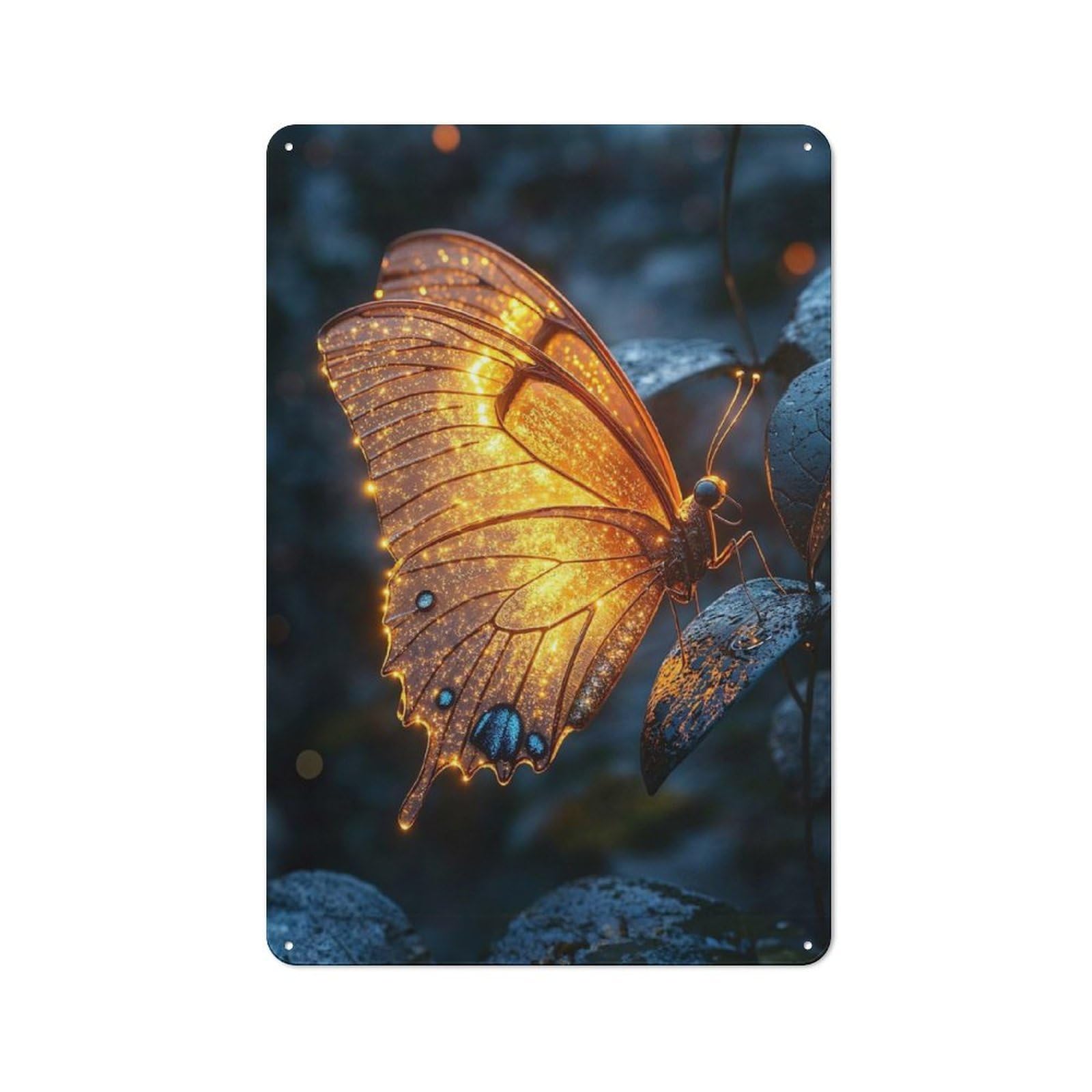 Vintage Tin Sign 30x20cm with Golden Butterfly for Guest Room Or Hallway, for Collectors Decorating Guest Rooms And Hallways