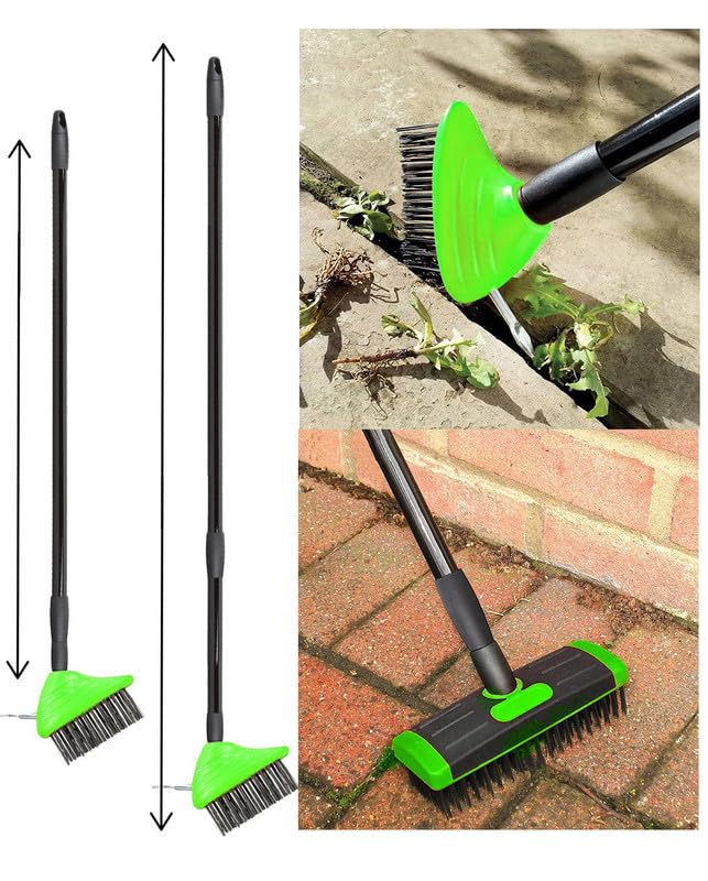 3 in 1 Telescopic Weed Remover Brush Wire Head Paving Decking Clean Scrub Moss Weed Remover Tool...