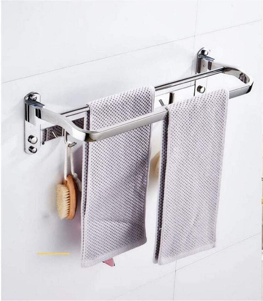 FGXHHS Sus 304 stainless steel Towel rack,Double pole Polished towel rail,Bathroom rack,Kitchen hook Free punching Folding-D 70cm(28inch)
