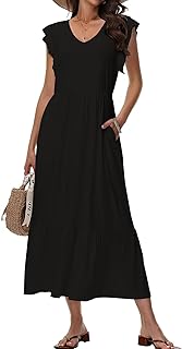 Tanmolo Maxi Dress Women's Summer Dress Long Beach Dress with V-Neck Swing Style with Floral Pattern with Pockets