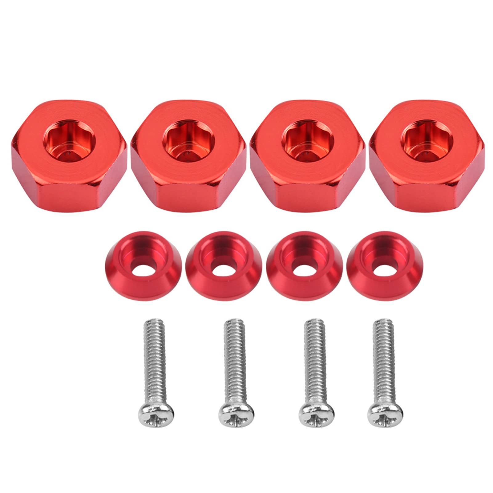 RC Hex Hub Adapter, 4 Pcs Aluminium Alloy 5mm To 12mm Wheel Hex Hub Adapter Spare Part Compatible with WPL 1634 RC Truck (Red) Model Car Accessories