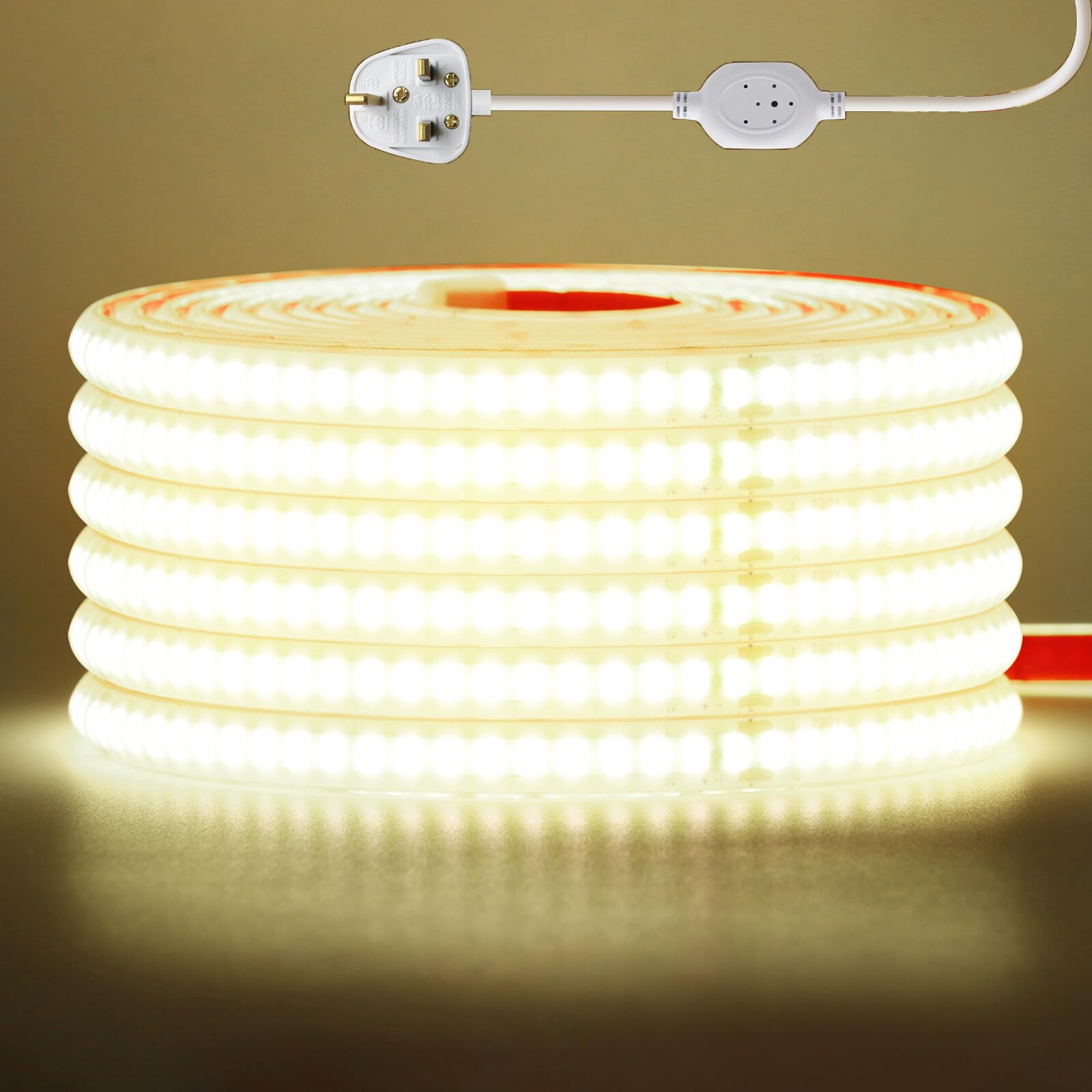 KAFULA 220V COB LED Strip Light [34m,Natural White 4000-4500K], IP65 Waterproof Flexible, 240 LEDs/m Silicone FCOB LED Fairy Lights CRI90+, Cuttable Every 10cm, Home Lighting