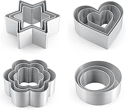 Metal Cookie Cutter Set - 12 Stainless Steel Shapes Including Round, Heart, Star, and Flower for Baking Biscuits and Mini Molds