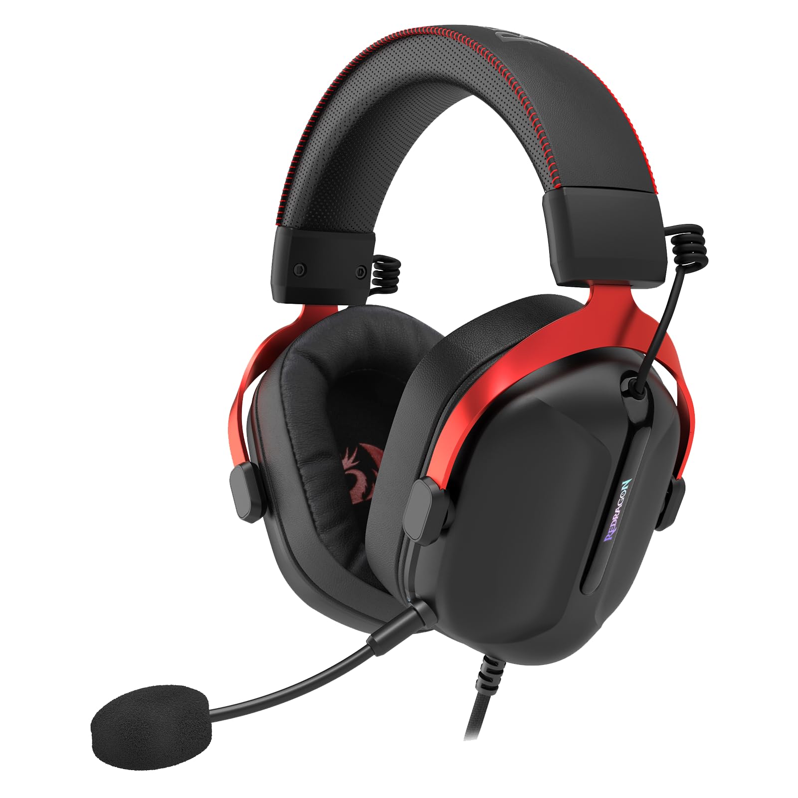 Redragon H312 Casque de jeu filaire avec son surround 7.1, pilote de 50 mm, coussinets en cuir PU, microphone amovible, casque supra-auriculaire compatible avec les appareils mobiles, PC/PS3/PS4/PS5