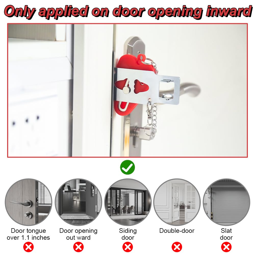 Serratura Di Sicurezza Portatile Per Porte - 2 Pezzi, Acciaio Inox, Per Hotel, Casa, Viaggi, Privacy Extra - Foto 2