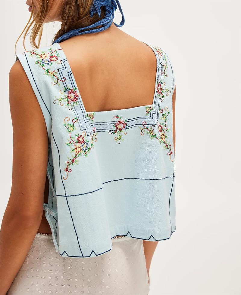 Amiblvowa Tie Front Tank Top Y2k Women Teen Girl Sleeveless Crop Vest Low V Neck Bow Sexy Going Out Summer Cropped Top2