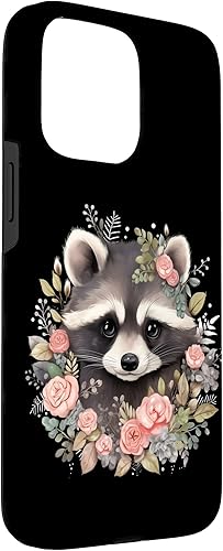 Miniatura 3 de Funda para iPhone 15 Pro Max Raccoon Flowers Floral Girls Kids Funny Cute Racoon Lover Case