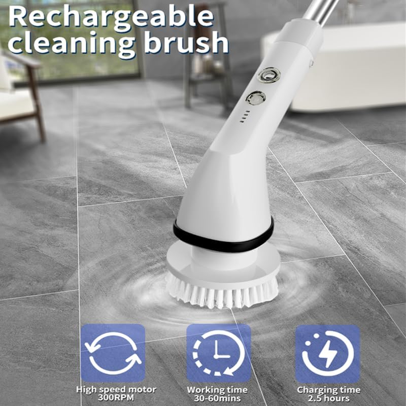 Miniatura 2 de Limpiador eléctrico giratorio, cepillo de limpieza recargable con 7 cabezales de cepillo reemplazables, limpiador eléctrico de baño para limpiar