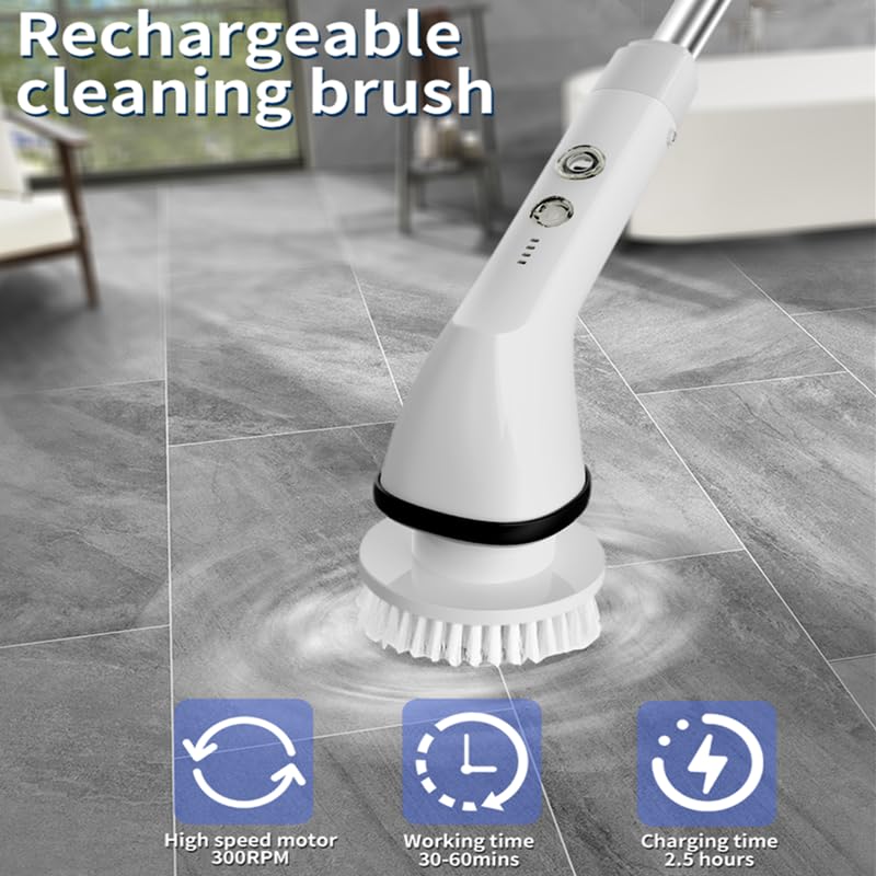 Image of Electric Spin Scrubber, Rechargeable Cleaning Brush with 7 Replaceable Brush Heads, Cordless and Portable Power Scrubber, Electric Bathroom Scrubber for Cleaning Tile, Floor, Window, Tub, Car