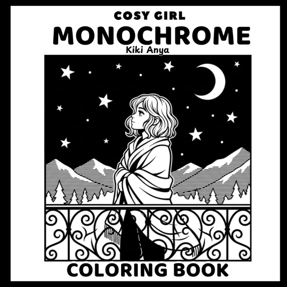 Monochrome Cozy Girl Coloring Book: “Just One Marker Needed!” for Adults & Teens with Hygge Self-Care Scenes, Cute Aesthetic Moments & Cottagecore Homes