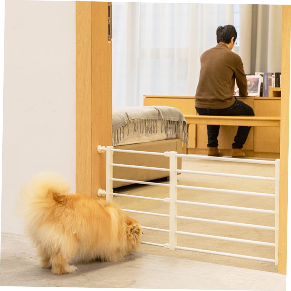 Indoor Wide Safety Gate Pressure Mounted Dog Gate Boy Girl Extra Wide Walk Through Pet Fence Boys and Girls Pet Stair Hallway White High