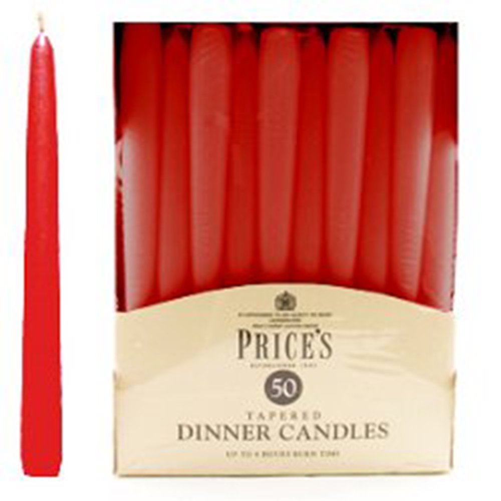 Prices Candles Unwrapped Tapered Dinner Candle, Pack of 50, Red 7 Hour burn