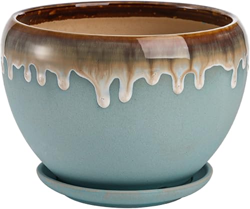 Miniatura 4 de Lyellfe Juego de 3 macetas de cerámica, macetas con agujero de drenaje y platillo conectado, macetas decorativas de 7  5  4 pulgadas para interiores