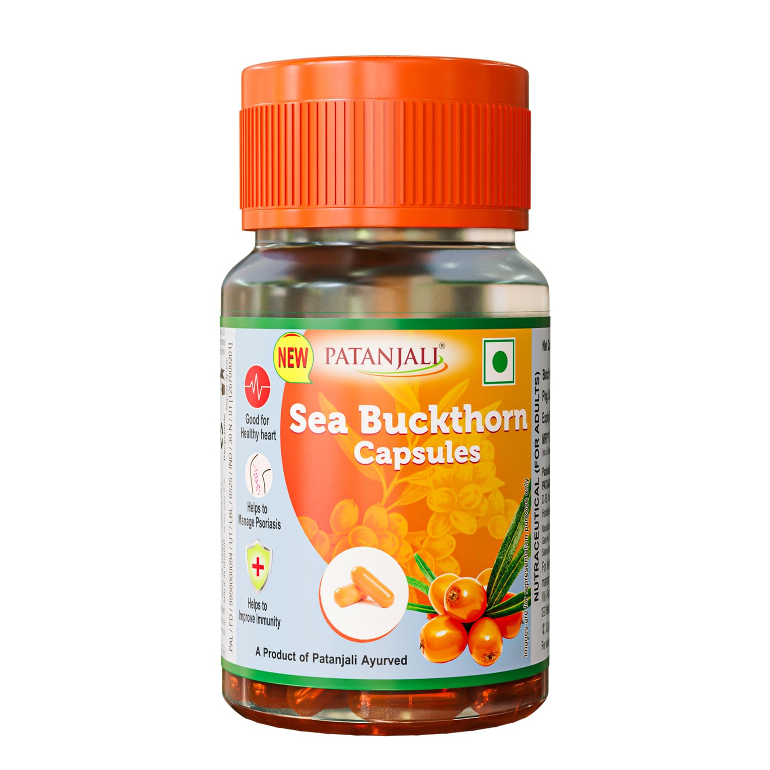 Patanjali Sea Buckthorn Fruit Berry Oil 500mg - 30 Veg HPMC Capsules | Rich in Omega 3, 6 & 9 | Dietary Supplement for Heart Health, Immunity & Deep Skin Hydration (Pack of 3) — Amazon image 10