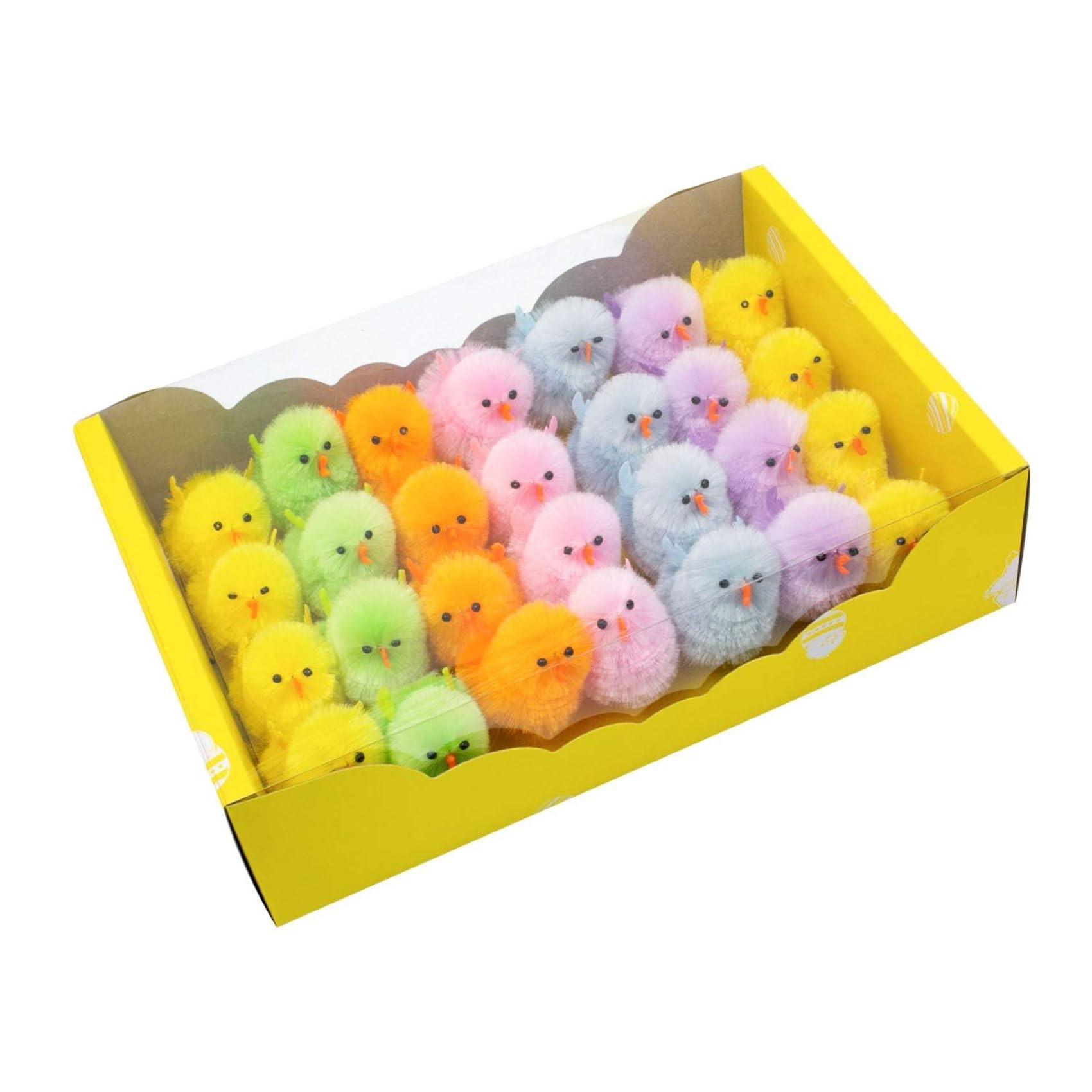 DearSun Pack of 28pcs,2.16" H Rainbow Colors Easter Chenille Easter Cute Fluffy Decoration Perfect Easter Basket Fillers Big Size