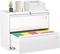 Vista 22 de Greenvelly Archivador Vertical de 18" D, Gabinete de 2 Cajones con Cerradura para Oficina en Casa, Metal Negro para Colgar Carpetas