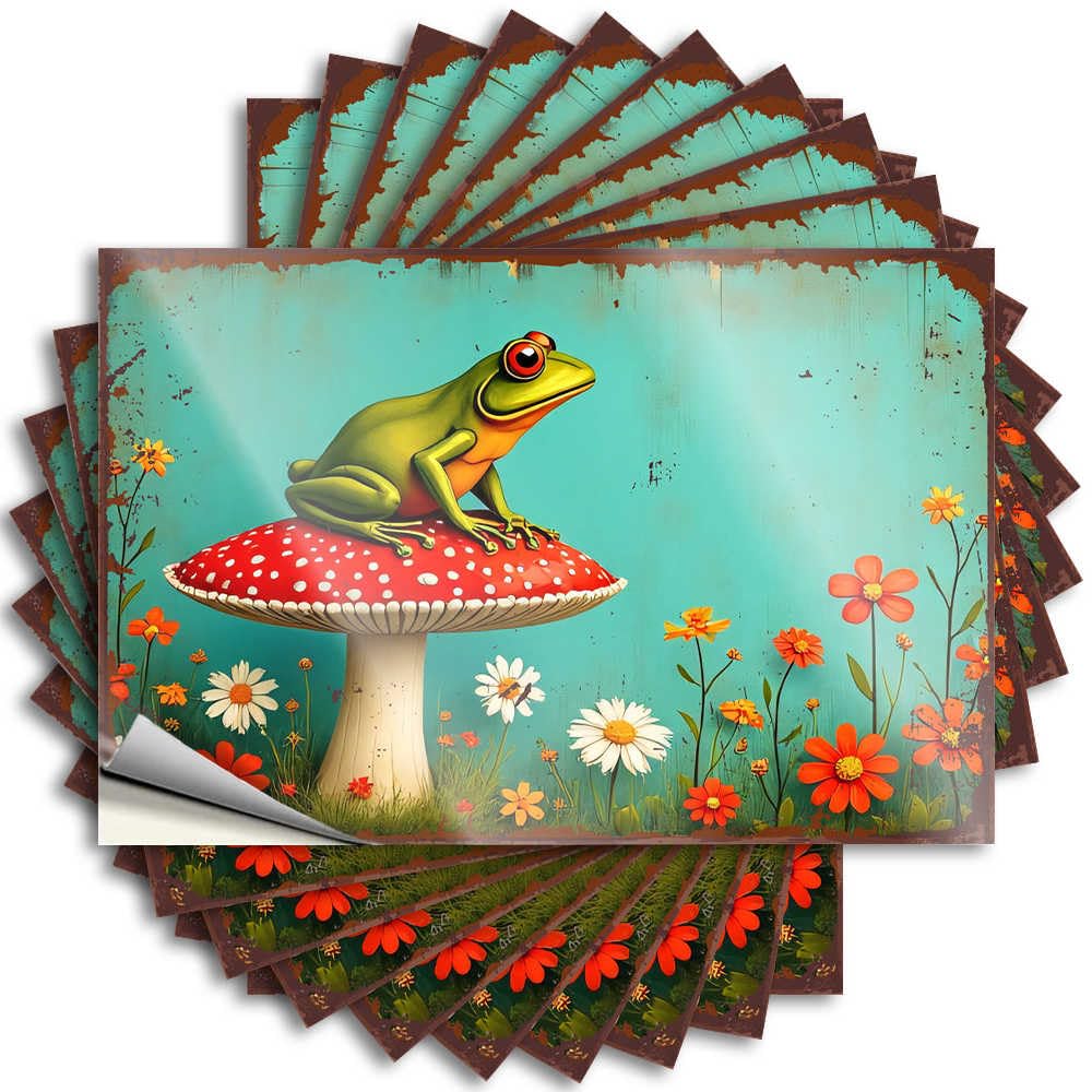 Teens Case Bumper | Frog On Mushroom in A Colorful Garden Fluffy Durable Vinyl Sticker Easy Apply for Items(8X12CM)