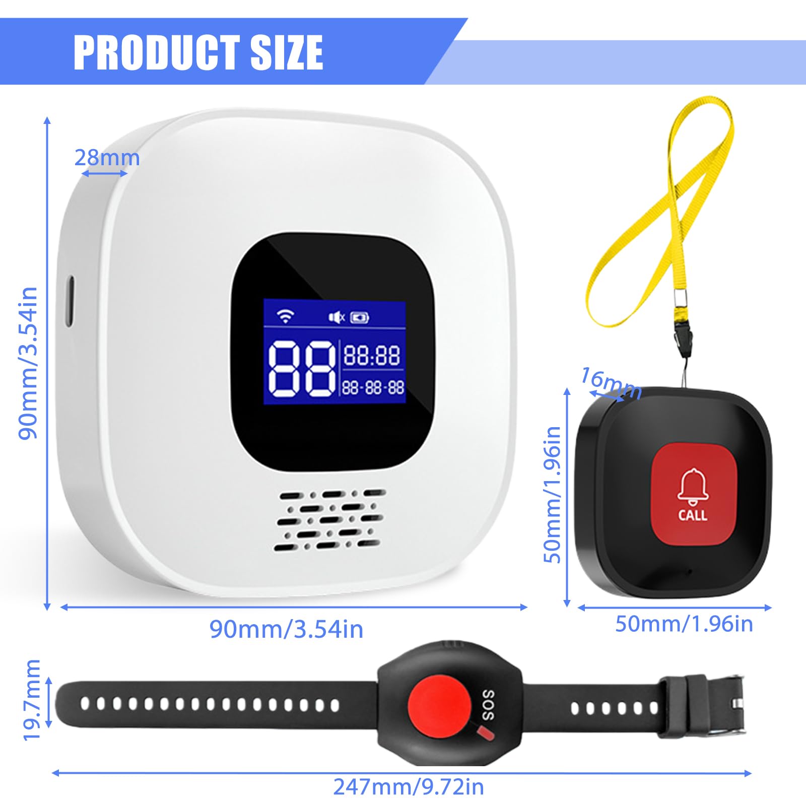 Pulsante di emergenza per anziani, WiFi Tuya Smart Senior, pulsante di emergenza per anziani, sistema di allarme di emergenza WiFi, braccialetto SOS per pazienti e disabili (1 ricevitore+