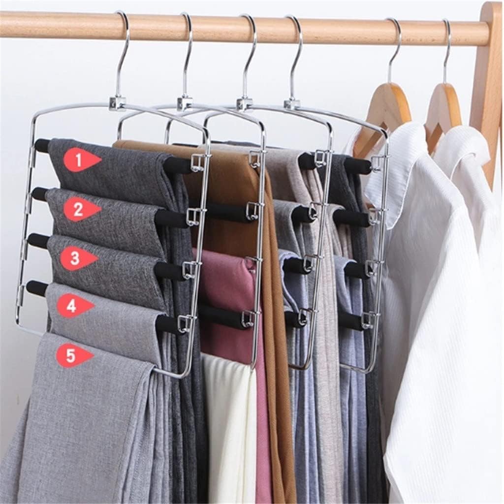 5 Layers Trousers Hanger Detachable Steel Sponge Anti Slip Pants Hangers Multi-Purpose Towel Scarf Storage Hanging Rack(Black)