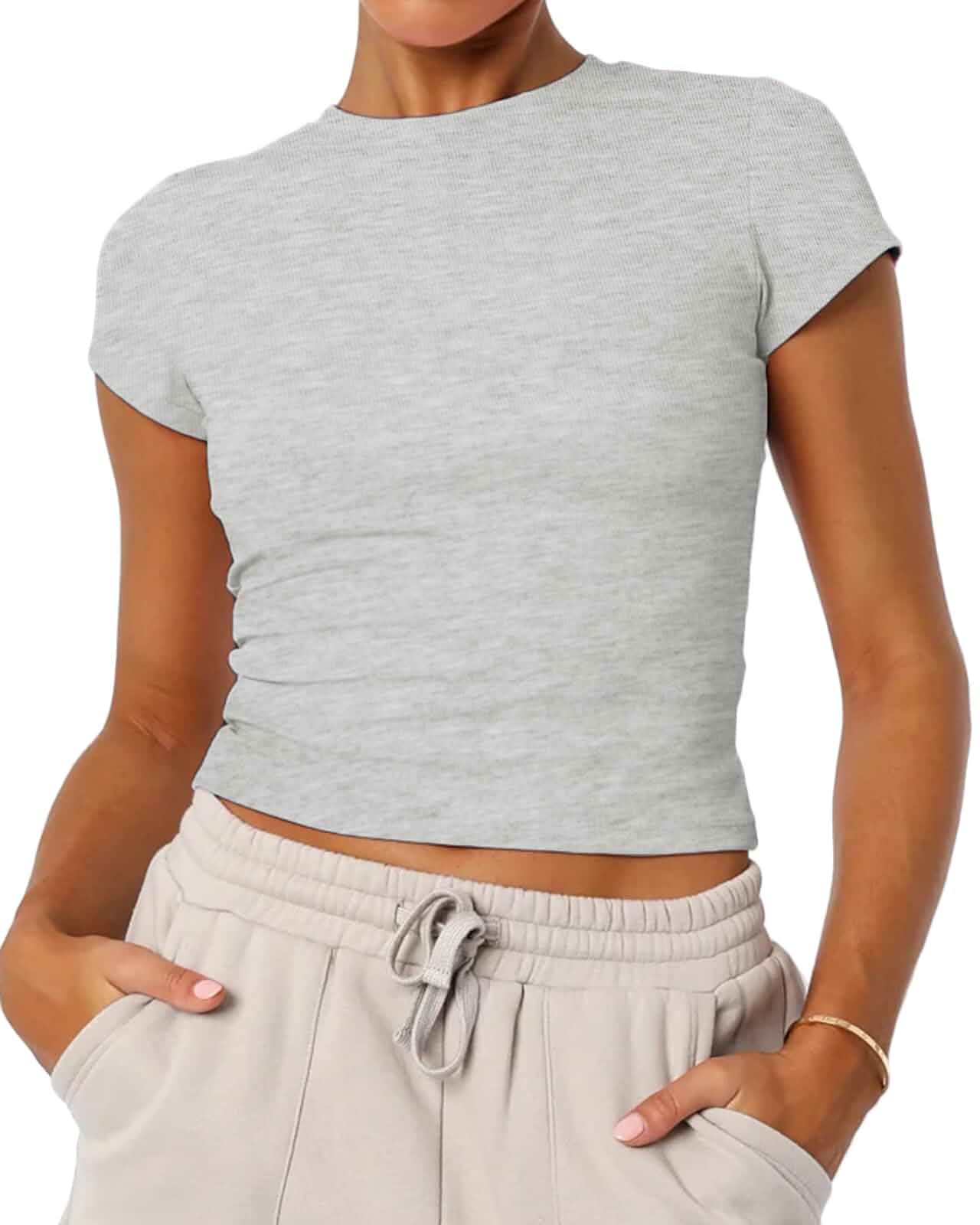 Women's Basic Summer Short Sleeve Crewneck T-Shirts Y2K Cute Going Out Tops Baby Tee Short Sleeve