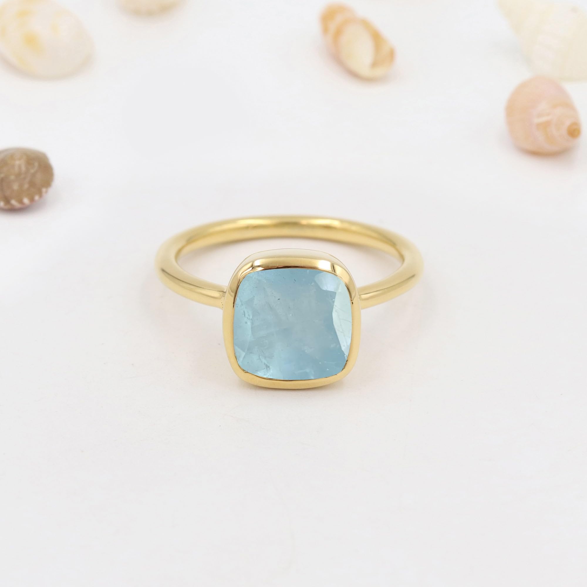 Anello da uomo, con acquamarina, anello in argento, anello in oro, anello da uomo, 10 mm, con pietra preziosa acquamarina quadrata per lui, anello minimalista