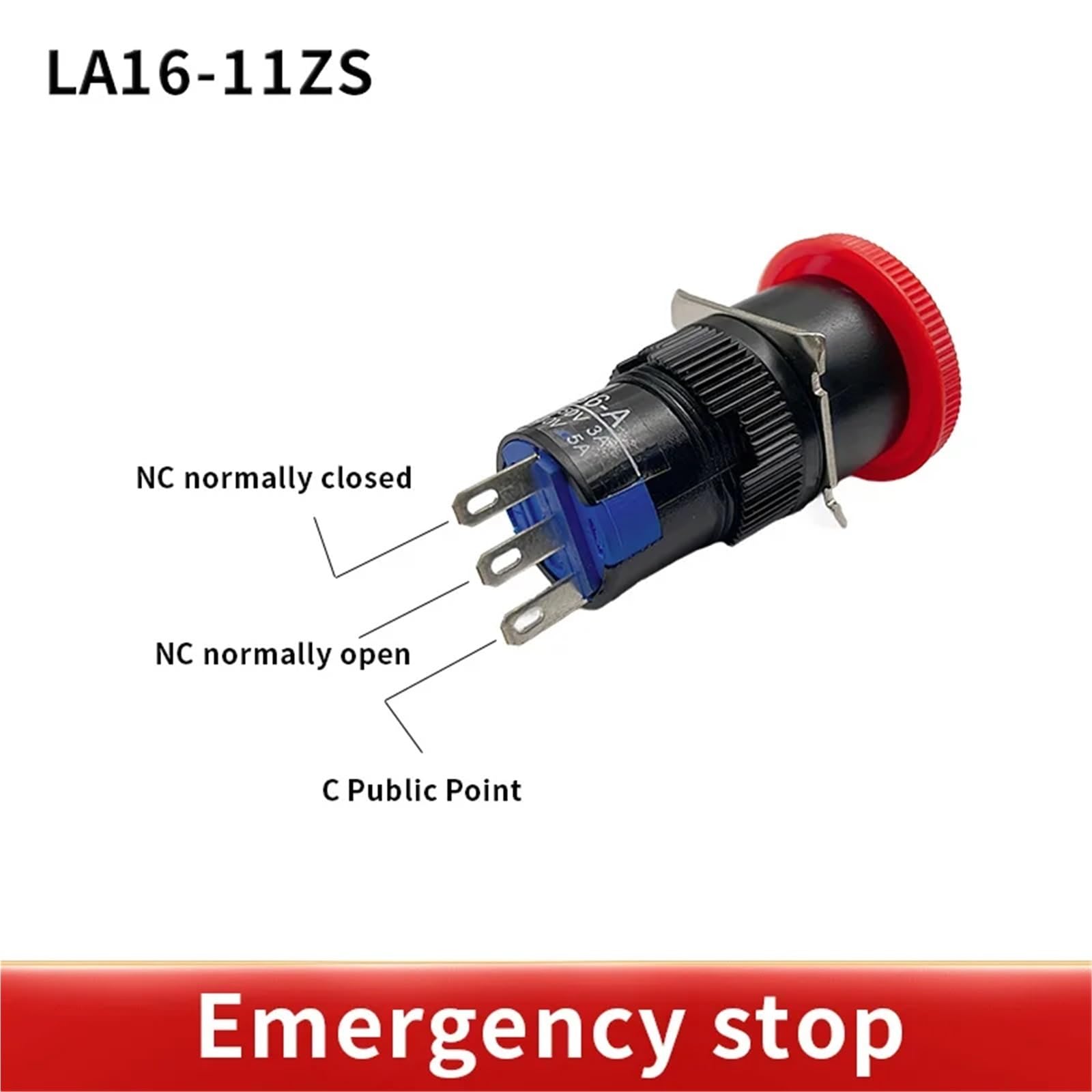 Bouton-poussoir d'arrêt d'urgence en forme de champignon rouge, 2 pièces, DC 30V 3A/AC 250V 1A