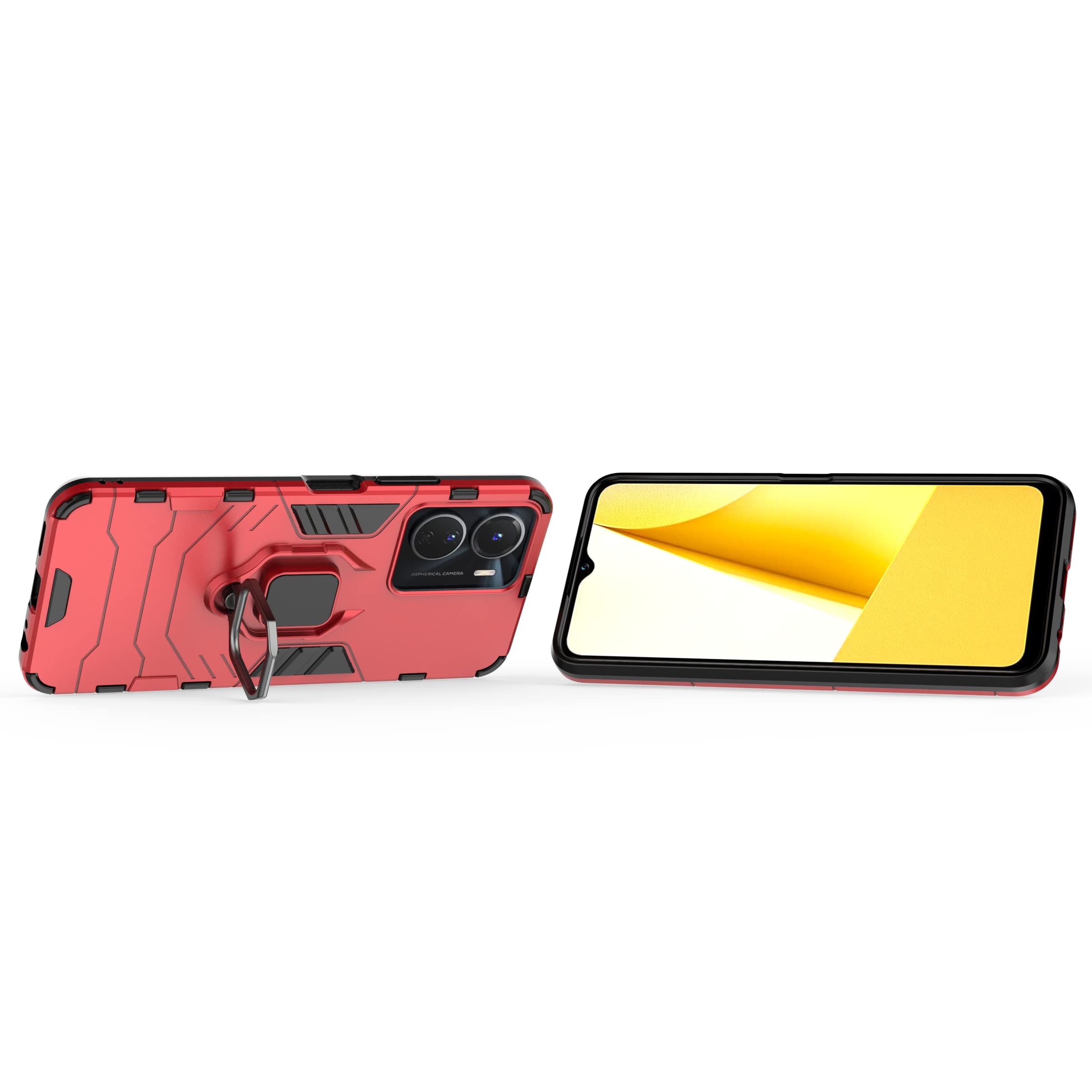FTRONGRT vivo Y16 Cover, Hybrid Dual Layer TPU+PC Custodia, Durevole Manicotto Protettivo Antiurto, Con Supporto per Cellulare, per vivo Y16-Nero