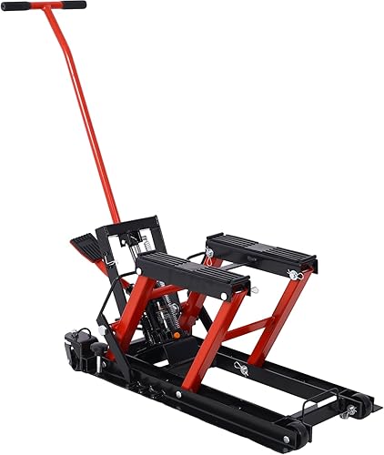 Miniatura 4 de Gato elevador hidráulico para motocicleta, capacidad de 1500 libras, soporte portátil de tijera ATV con 4 ruedas, polipasto accionado por pie para