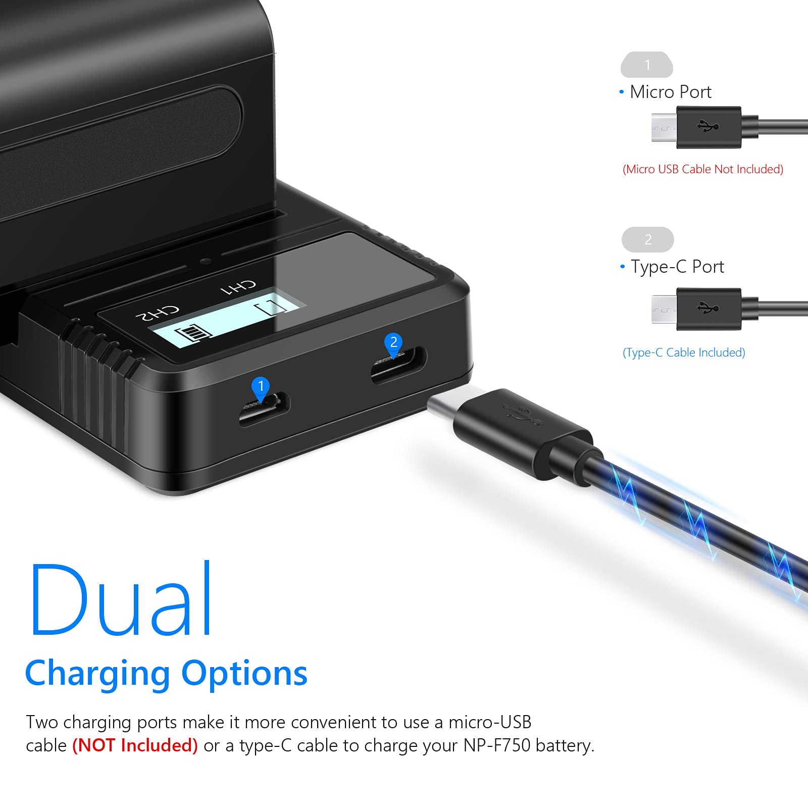 Neewer 2pz Batteria a Litio Sostitutiva NP-F750 5600mAh con Caricabatterie Doppio, Compatibili con Sony NP-F970 NP-F960 NP-F950 NP-F930 NP-F770 NP-F750 NP-F570 NP-F550 & Sony Handycam