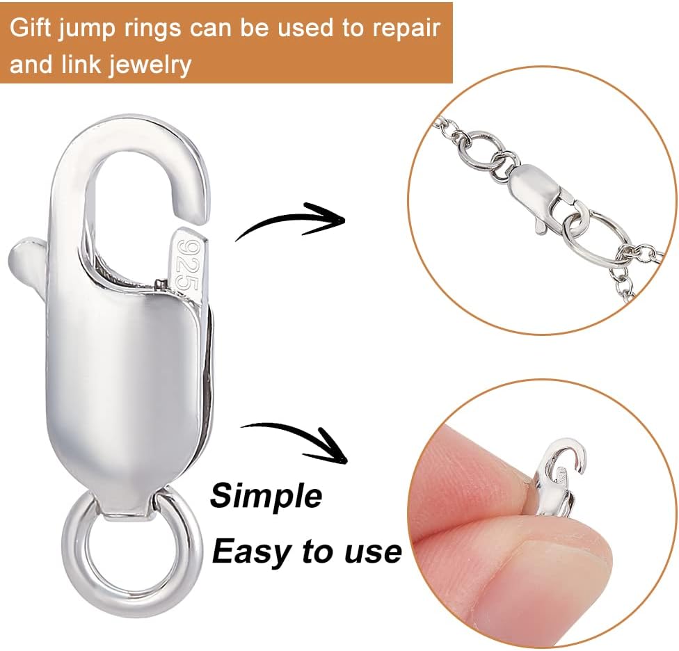 BENECREAT 10pcs 925 Sterling Silver Lobster Claw Clasps 10.5mm Rectangle Trigger Clasps Connector with Jump Ring for Jewelry DIY, Bracelet Necklace Craft Making