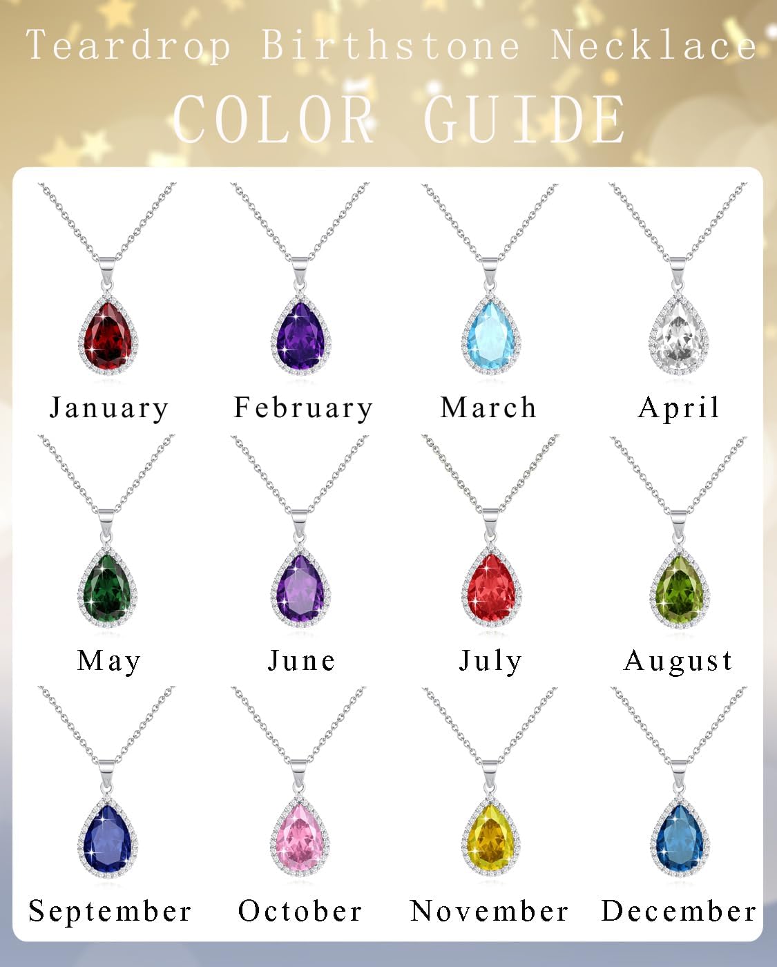 Diamond Teardrop Pendant Necklaces for Women Crystals Birthstone Costume Jewelry Gifts for Women，Gold Plated 17.92 + 1.97 inch Chain - Image 6